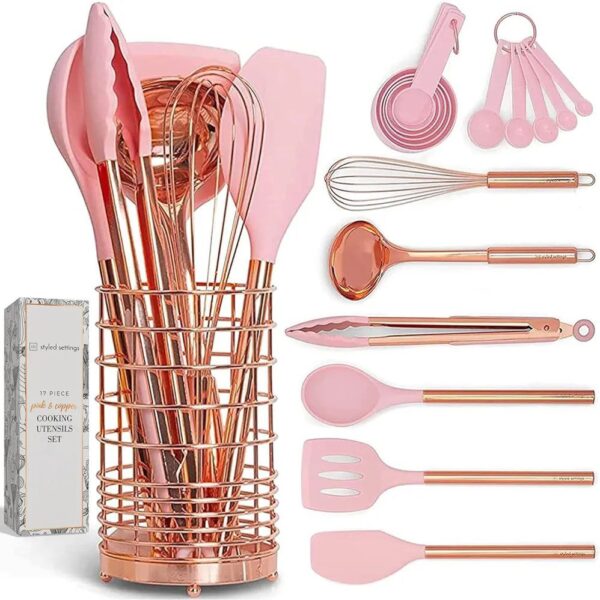 Silicone Kitchen Utensil Set with Wire Holder