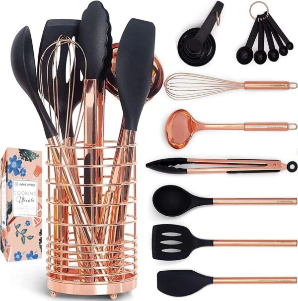 Silicone Kitchen Utensil Set with Wire Holder