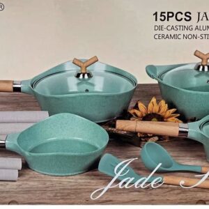 MGG 15-Piece Jade Series Non-Stick Ceramic Cookware Set