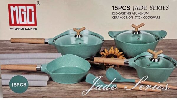 MGG 15-Piece Jade Series Non-Stick Ceramic Cookware Set