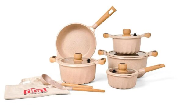 MGC 5-Piece Die-Cast Granite Cookware Set with Wood-Look Handles