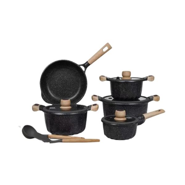 MGC 5-Piece Die-Cast Granite Cookware Set with Wood-Look Handles