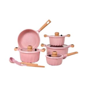 MGC 5-Piece Die-Cast Granite Cookware Set with Wood-Look Handles
