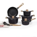 MGC 5-Piece Die-Cast Granite Cookware Set with Wood-Look Handles