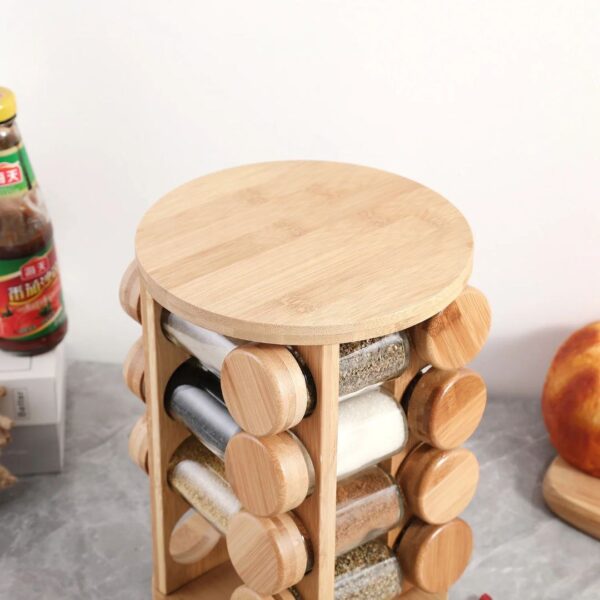 20-Piece Wooden Rotating Spice Rack with Glass Jars