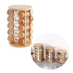 20-Piece Wooden Rotating Spice Rack with Glass Jars