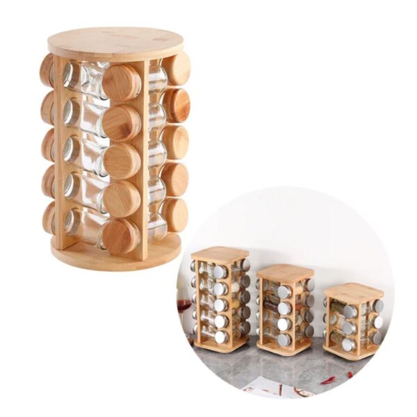 20-Piece Wooden Rotating Spice Rack with Glass Jars