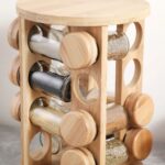 20-Piece Wooden Rotating Spice Rack with Glass Jars