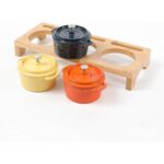 3-Set Mini Enameled Cast Iron with Wooden Serving Stand( Big size )