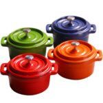 3-Set Mini Enameled Cast Iron with Wooden Serving Stand( Big size )