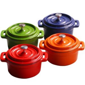 3-Set Mini Enameled Cast Iron with Wooden Serving Stand( Big size )