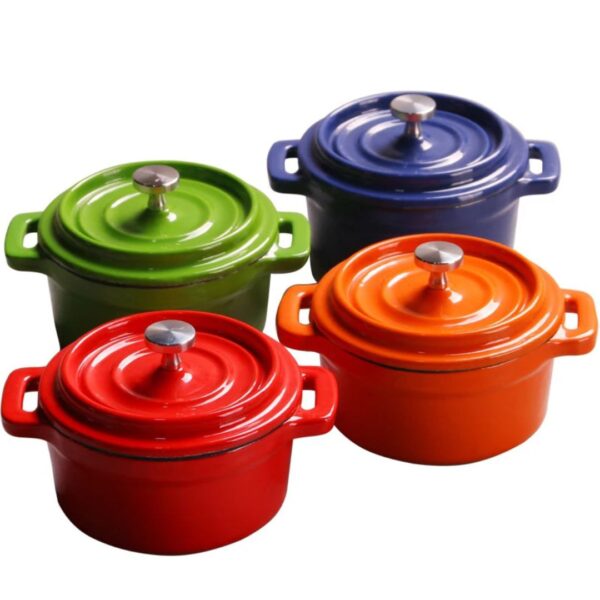 3-Set Mini Enameled Cast Iron with Wooden Serving Stand( Big size )