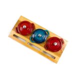 3-Set Mini Enameled Cast Iron with Wooden Serving Stand( Big size )