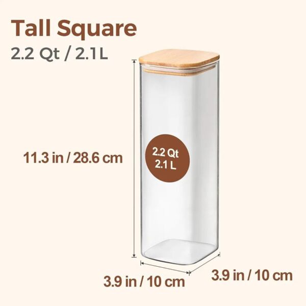 3-Piece Stackable Glass Storage Canister Set with Bamboo Lids (2400ml)