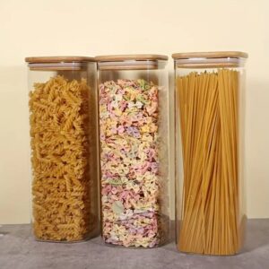 3-Piece Stackable Glass Storage Canister Set with Bamboo Lids (2400ml)