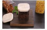 3-Piece Square Glass Storage Jar Set with Airtight Bamboo Lid (900ml)