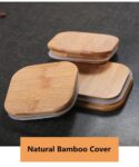 3-Piece Square Glass Storage Jar Set with Airtight Bamboo Lid (900ml)