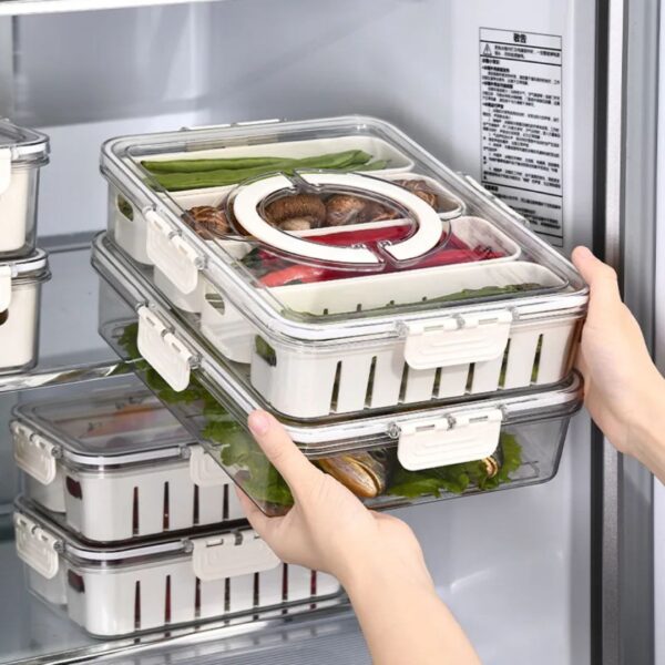 4-Compartment Divided Fridge Storage Container