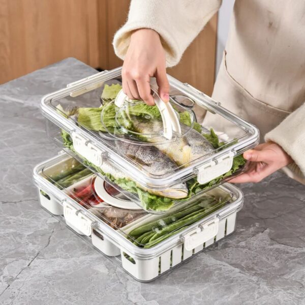 4-Compartment Divided Fridge Storage Container