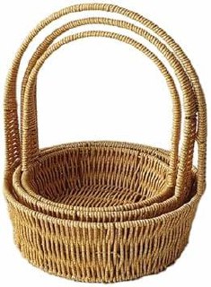 3-Piece Stackable Hand-Woven Basket Set with Handles (Round shape)