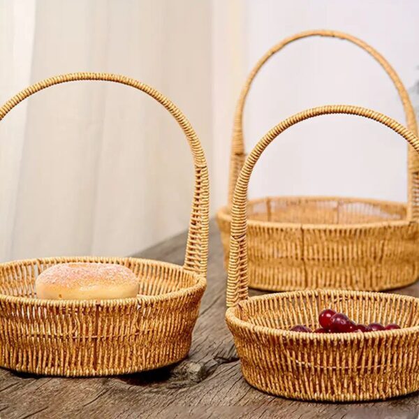 3-Piece Stackable Hand-Woven Basket Set with Handles (Round shape)
