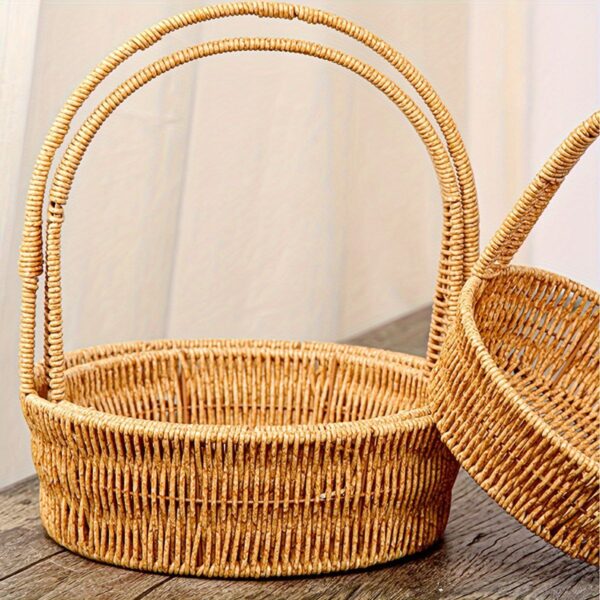3-Piece Stackable Hand-Woven Basket Set with Handles (Round shape)