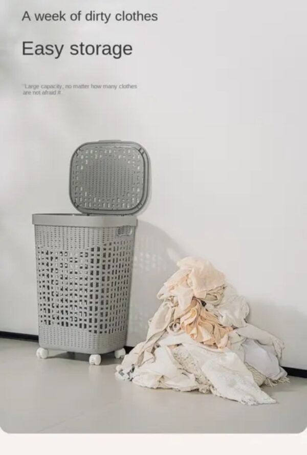 Portable Plastic Laundry Basket with Lid and Wheels
