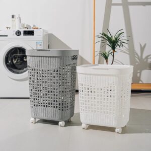 Portable Plastic Laundry Basket with Lid and Wheels