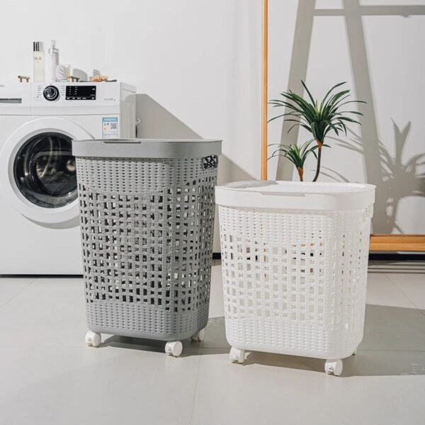 Portable Plastic Laundry Basket with Lid and Wheels