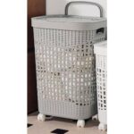 Portable Plastic Laundry Basket with Lid and Wheels