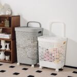 Portable Plastic Laundry Basket with Lid and Wheels