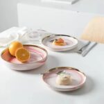 7-Piece Luxurious Pink Marble Ceramic Dinnerware Set