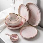7-Piece Luxurious Pink Marble Ceramic Dinnerware Set