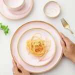 7-Piece Luxurious Pink Marble Ceramic Dinnerware Set