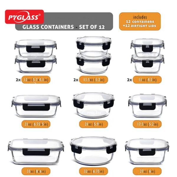12-Piece Airtight Borosilicate Glass Meal Prep Storage Set