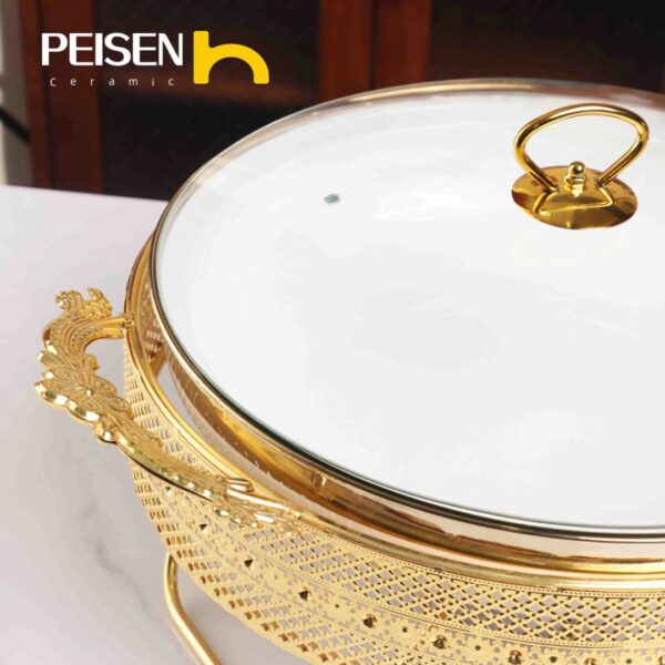 Elegant Round Gold Ceramic Chafing Dish