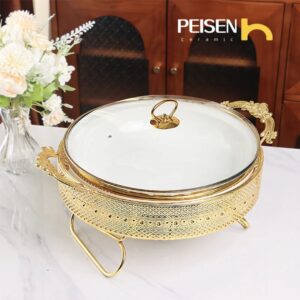 Elegant Round Gold Ceramic Chafing Dish