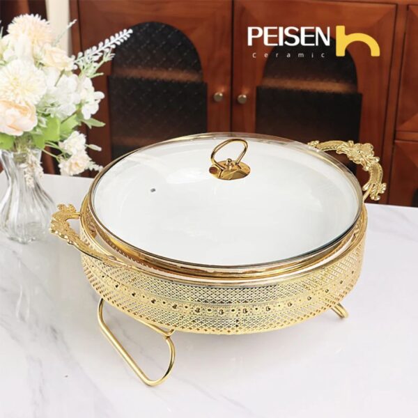 Elegant Round Gold Ceramic Chafing Dish
