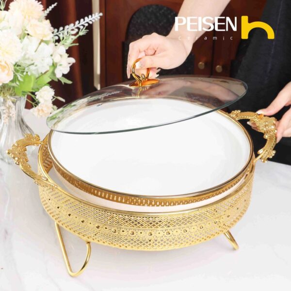 Elegant Round Gold Ceramic Chafing Dish
