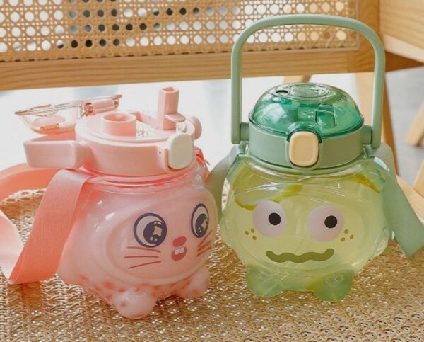 Water Bottle with Straw and Shoulder Strap