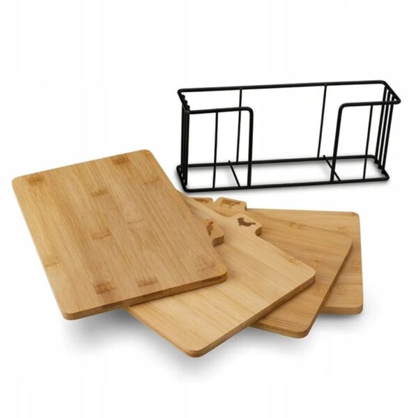 4-Piece Bamboo Cutting Board Set with Black Metal Stand