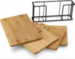 4-Piece Bamboo Cutting Board Set with Black Metal Stand