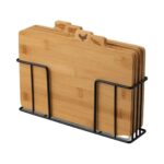 4-Piece Bamboo Cutting Board Set with Black Metal Stand