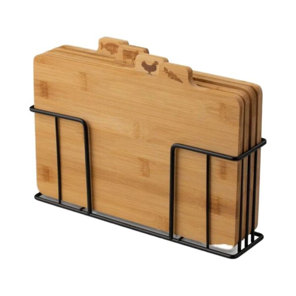 4-Piece Bamboo Cutting Board Set with Black Metal Stand