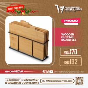 4-Piece Bamboo Cutting Board Set with Black Metal Stand