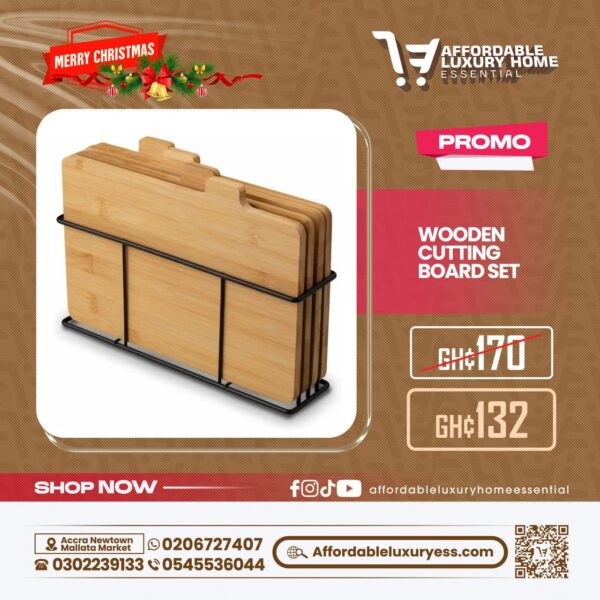 4-Piece Bamboo Cutting Board Set with Black Metal Stand