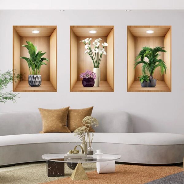 3-Piece 3D Potted Plant Illusion Wall Decals