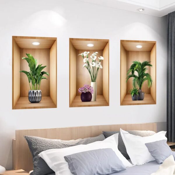 3-Piece 3D Potted Plant Illusion Wall Decals