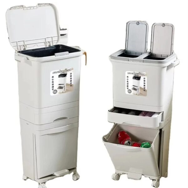 34L Modern Japanese-Style 3-in-1 Recycling Bin