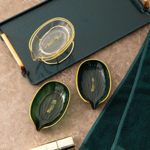 Self-Draining Glass Soap Dish with Gold-Finish Stand